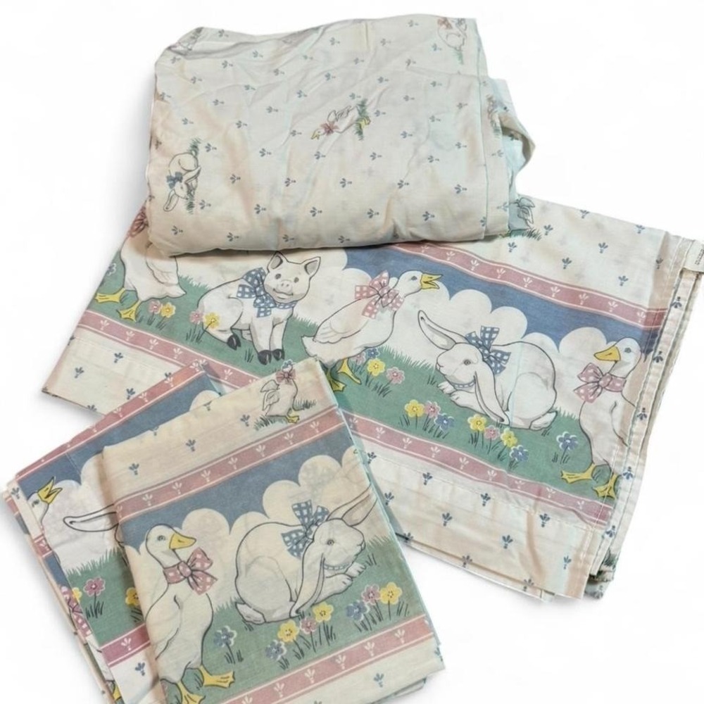 Vintage Fieldcrest Howard Kaplans Country Animals Size Full 4 Piece‎ Sheet Set